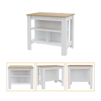 London 2 Piece Kitchen Set, Kitchen Island + Pantry , White /Walnut