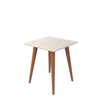 Manhattan Comfort Utopia 19.84" High Square End Table With Splayed Wooden Legs in Off White and Maple Cream