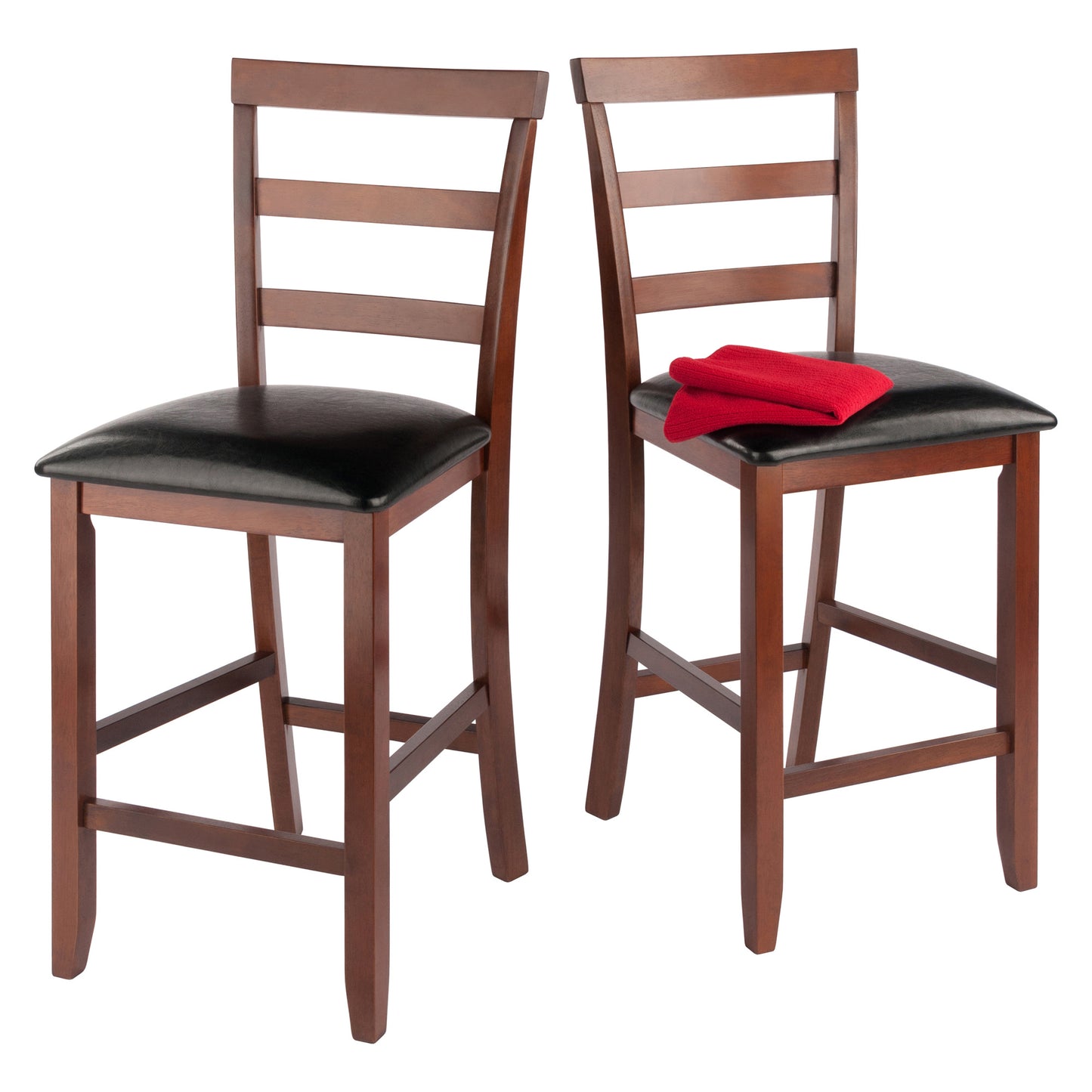 Simone Cushion Ladder-back Seat Counter Stools; 2-Pc Set; Black & Walnut