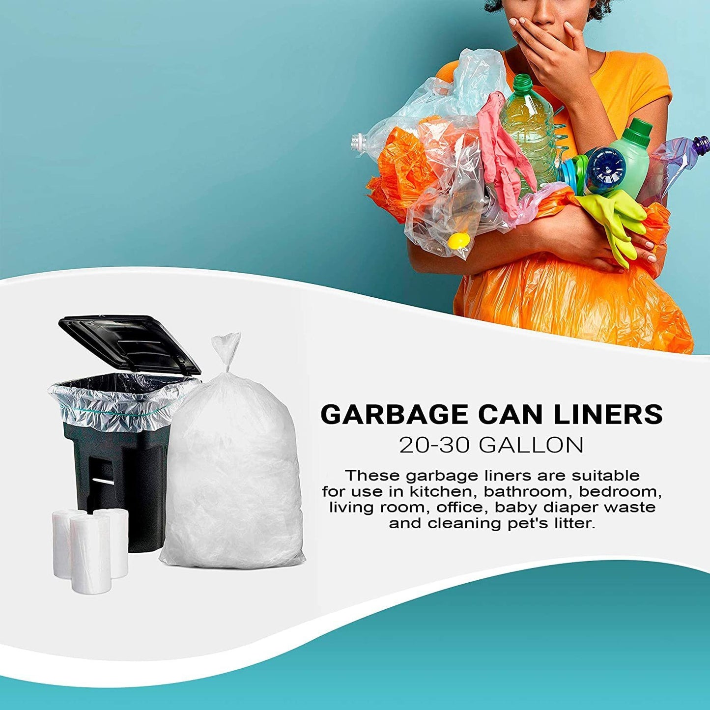 Pack of 100 Garbage Can Liners 30 x 37 4 Rolls of 25 High Density Natural Trash Bags 30x37 Thickness 0.39 Mil 20-30 Gallon Garbage Bin Liners for Office Bedroom Kitchen Cans; Wholesale Price
