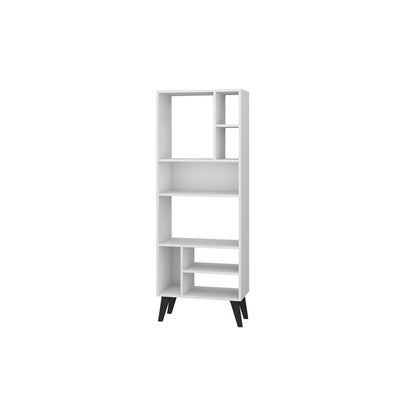 Manhattan Comfort Warren Tall Bookcase 1.0 with 8 Shelves in White with Black Feet