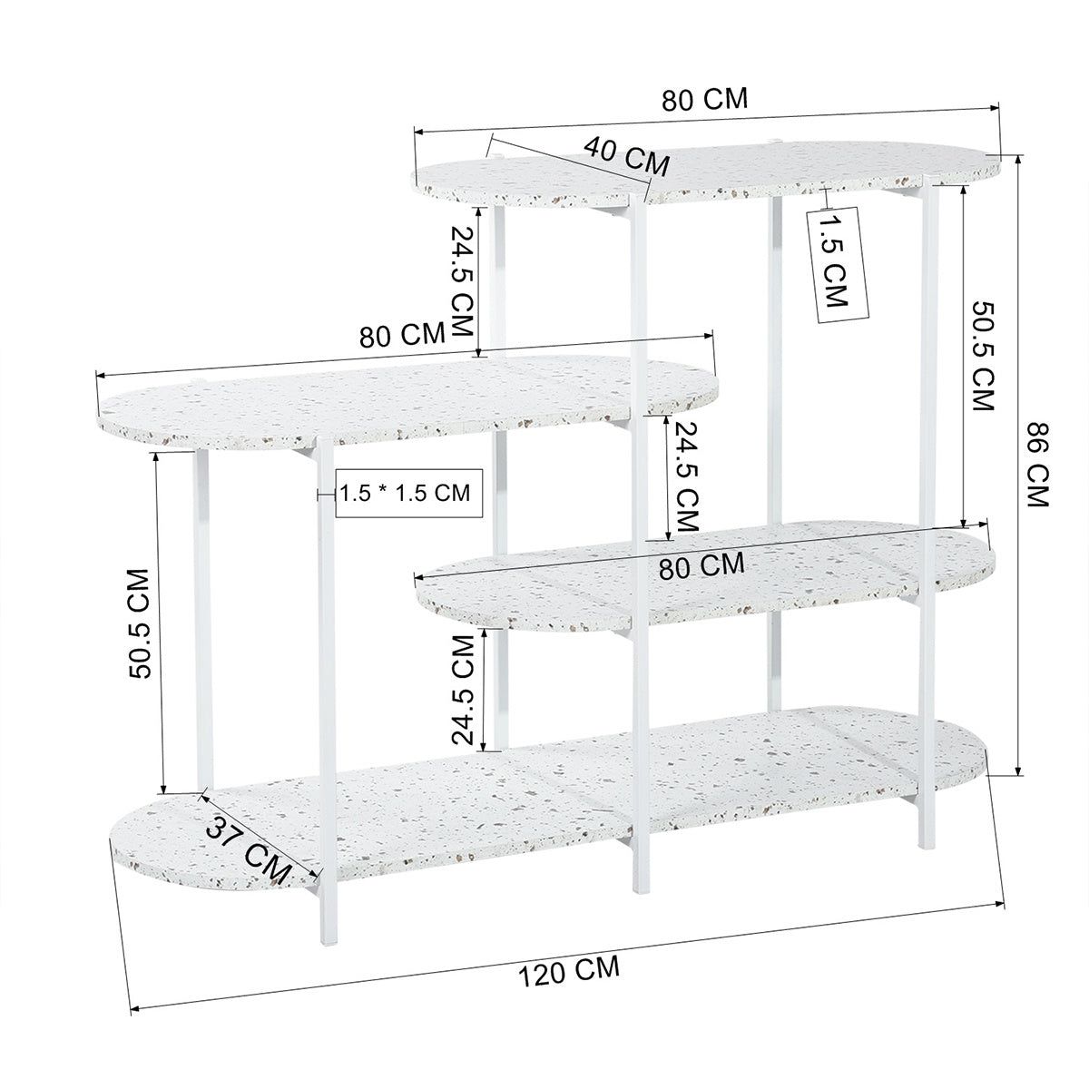 4-Tier Multi-Function Storage Shelf,Living Room Bookshelf, Small Kitchen Shelf,Marble White