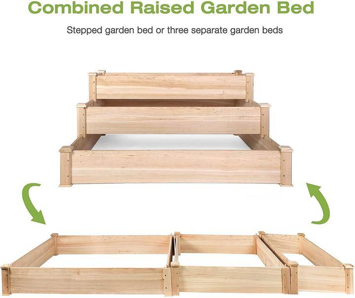 Bosonshop 3 Tier Raised Garden Bed Kit Wooden Planter Box Heavy Duty Solid Fir Wood;  47" x 47" x 21"