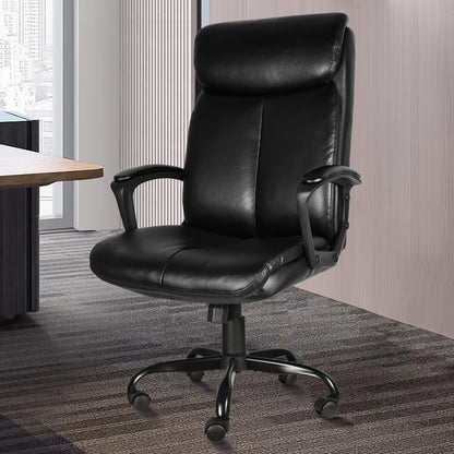 Soft Padded Mid-Back Office Computer Desk Chair with Armrest; Leather office Chair ; PU faux leather;  till function 90-110 degree; black color max uploaded 300LBS