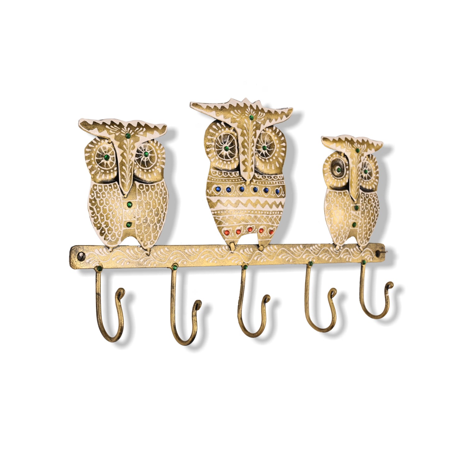WILLART Handmade and Hand Painted Antique Owl Shape Metal Wall Hanging Antique 5 Key Storage Hooks Key Holder Coat Hanger for Home Décor Wall Décor (35.50 cm x 21.50 cm)