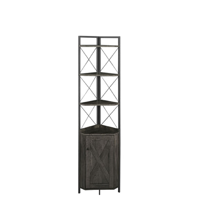 Corner Shelf 5-Tier with Storage; Corner cabinet Bookshelf Stand Storage Rack(Dark Grey)