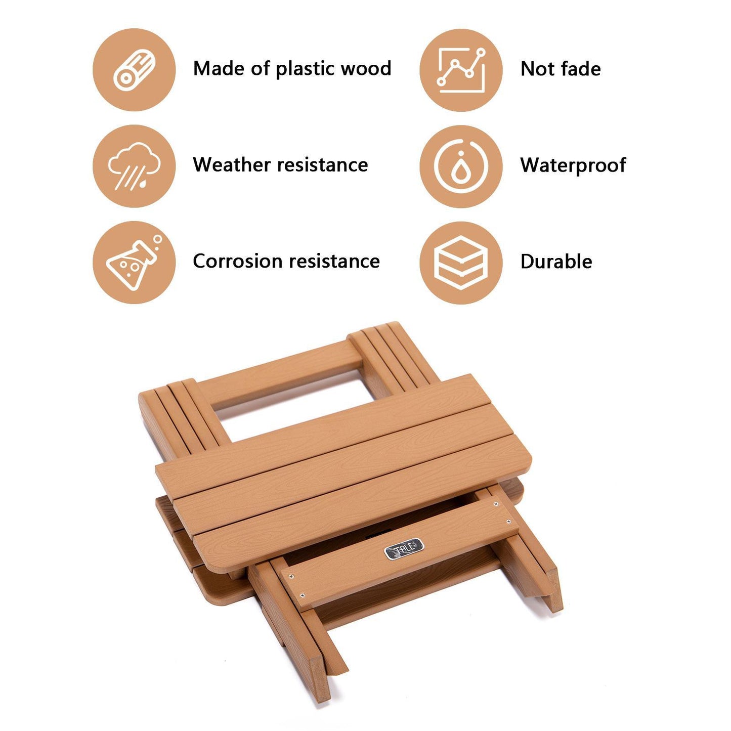 TALE Adirondack Portable Folding Side Table Square All-Weather and Fade-Resistant Plastic Wood Table Perfect for Outdoor Garden; Beach; Camping; Picnics Brown(Banned from selling on Amazon)