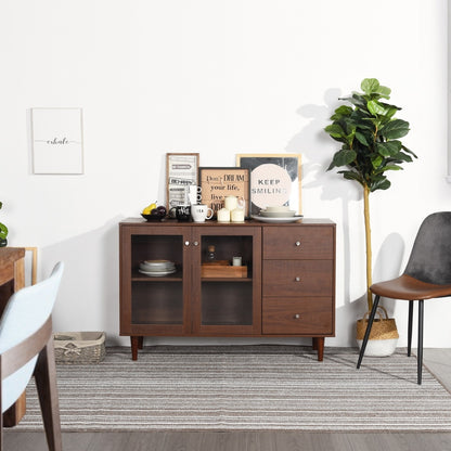 48.8" Sideboard with 2 Glass Door Cabinet 3 Drawer , brown