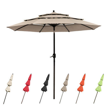 10Ft 3-Tiers Patio Umbrella Khaki