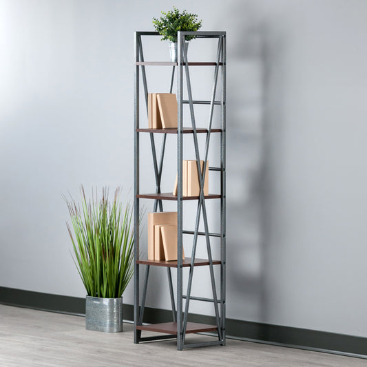 Isa 5-Tier Shelf; Graphite & Walnut