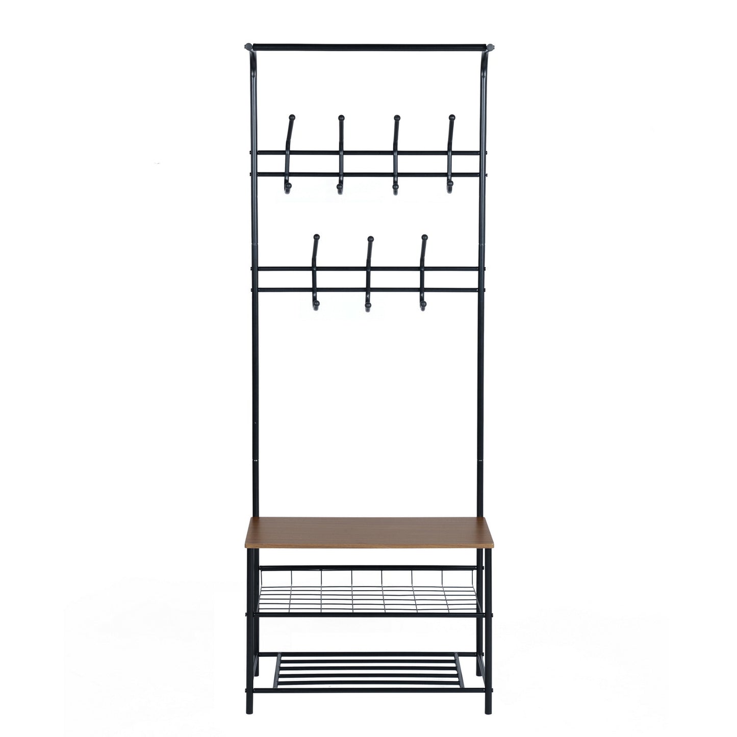 Clothes Rack Heavy Duty Metal Garment Rack Small Clothing Rack with Bottom Shelves for Bedroom, Walnut & Black