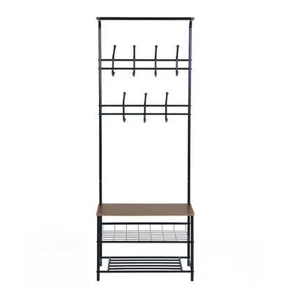 Clothes Rack Heavy Duty Metal Garment Rack Small Clothing Rack with Bottom Shelves for Bedroom, Walnut & Black