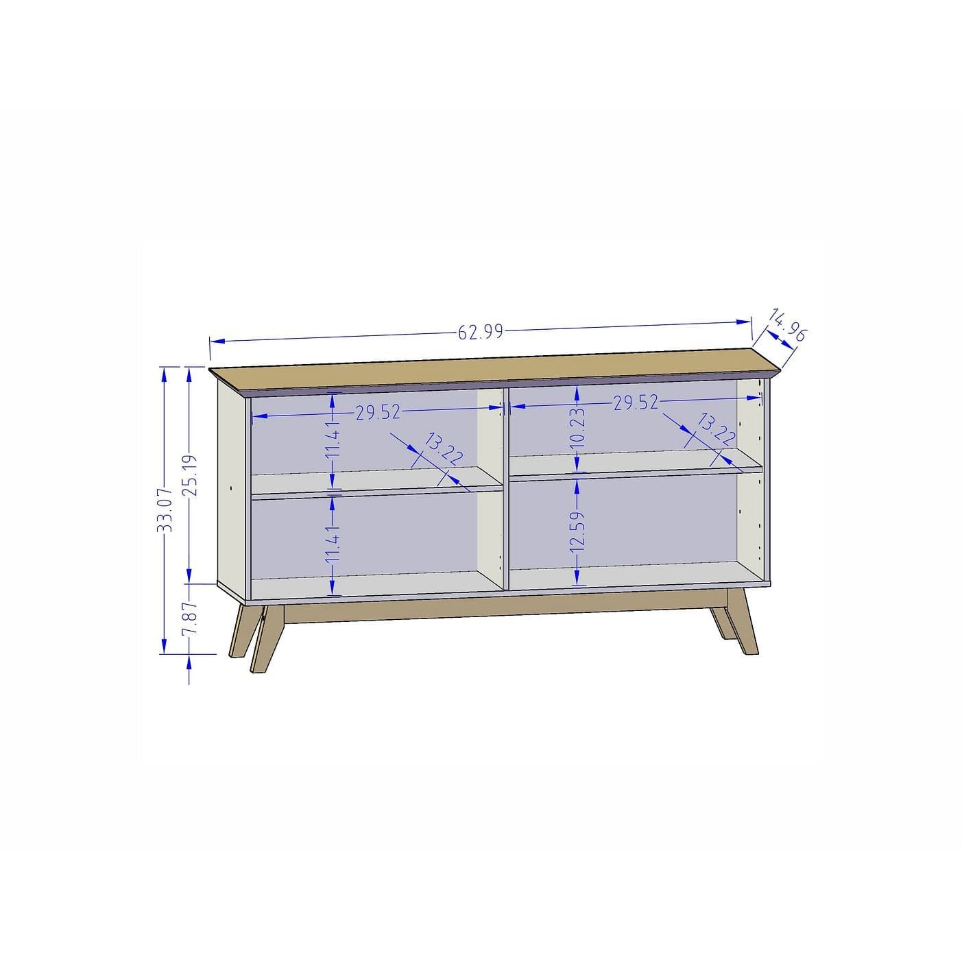 Manhattan Comfort Yonkers 62.99 Sideboard with Solid Wood Legs and 2 Cabinets in White