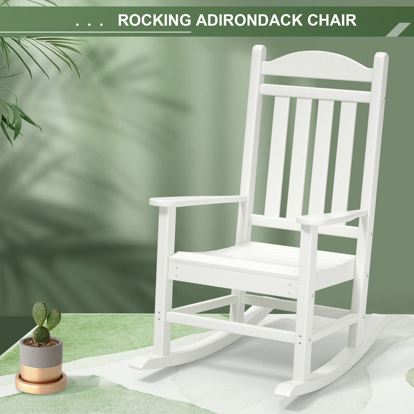 Outdoor Rocking Chairs All-Weather Resistant HDPE Poly Wood Resin Plastic, Humidity-Proof, Porch, Deck, Garden, Lawn, Backyard, Fire Pit, Garden Glider, Patio Rocker With High Backrest