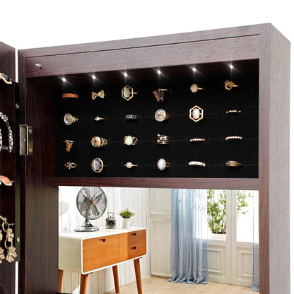 Jewelry Cabinet with Full-Length Mirror, Standing Lockable Jewelry Armoire Mirror Organizer