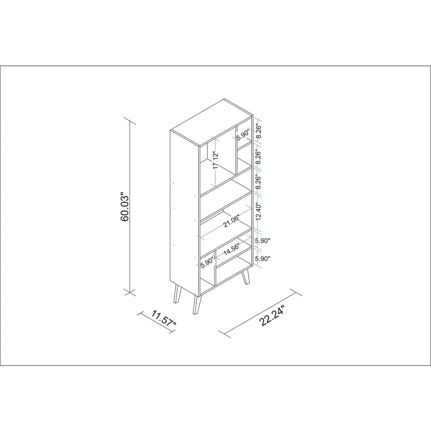 Manhattan Comfort Warren Tall Bookcase 1.0 with 8 Shelves in White with Black Feet