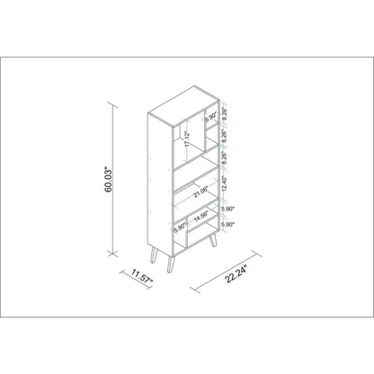 Manhattan Comfort Warren Tall Bookcase 1.0 with 8 Shelves in White with Black Feet