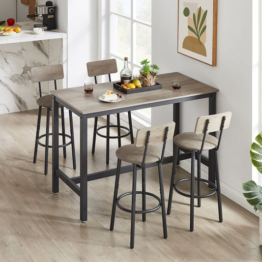 Bar Table Set with 4 Bar stools PU Soft seat with backrest (Grey; 47.24''w x 23.62''d x 35.43''h)