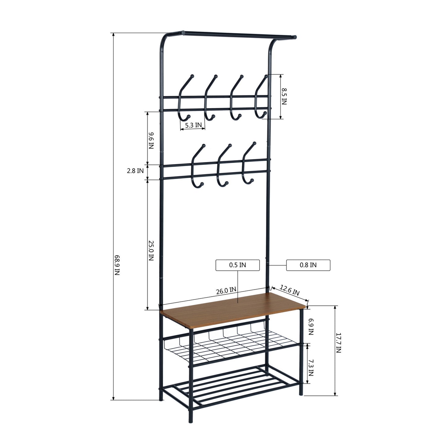 Clothes Rack Heavy Duty Metal Garment Rack Small Clothing Rack with Bottom Shelves for Bedroom, Walnut & Black