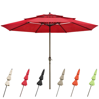 11Ft 3-Tiers Patio Umbrella Red