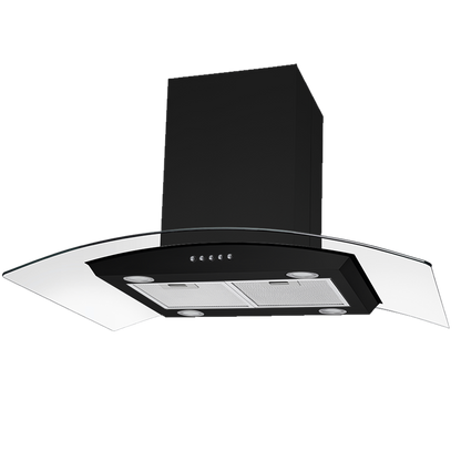 30 inch Stainless Steel Kitchen Island Range Hood 900CFM Tempered Glass 3 Speed Black LEDs