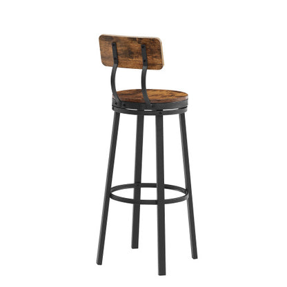 Swivel bar stool set of 2 with backrest; industrial style; metal frame; (Rustic Brown)