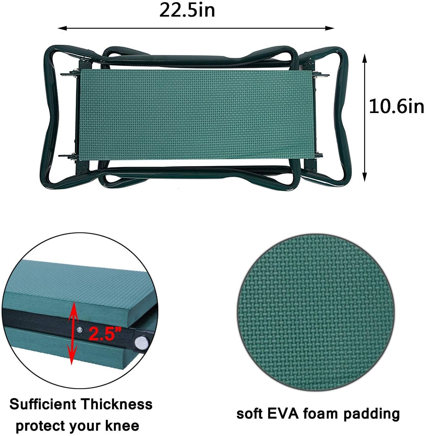 Bosonshop Garden Kneeler & Seat Folding Multi-Functional Steel Garden Stool with Tool Bag EVA Kneeling Pad