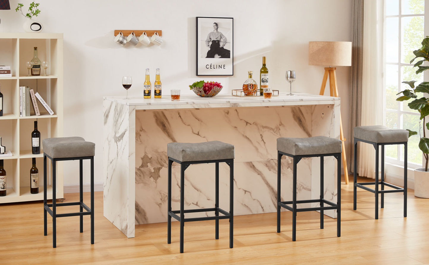 Bar stool set 2PC (Grey+Black; 16.1''W*12.2''D*28.7''H)