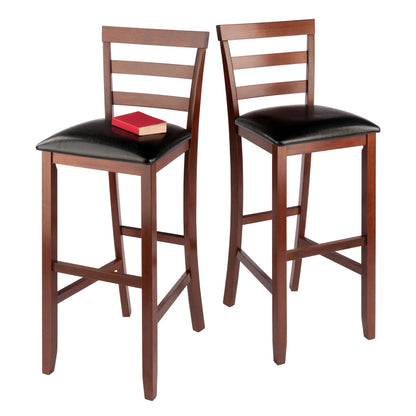 Simone Cushion Ladder-back Seat Bar Stools; 2-Pc Set; Black & Walnut