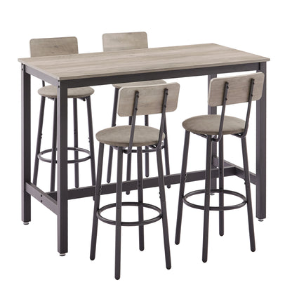 Bar Table Set with 4 Bar stools PU Soft seat with backrest (Grey; 47.24''w x 23.62''d x 35.43''h)