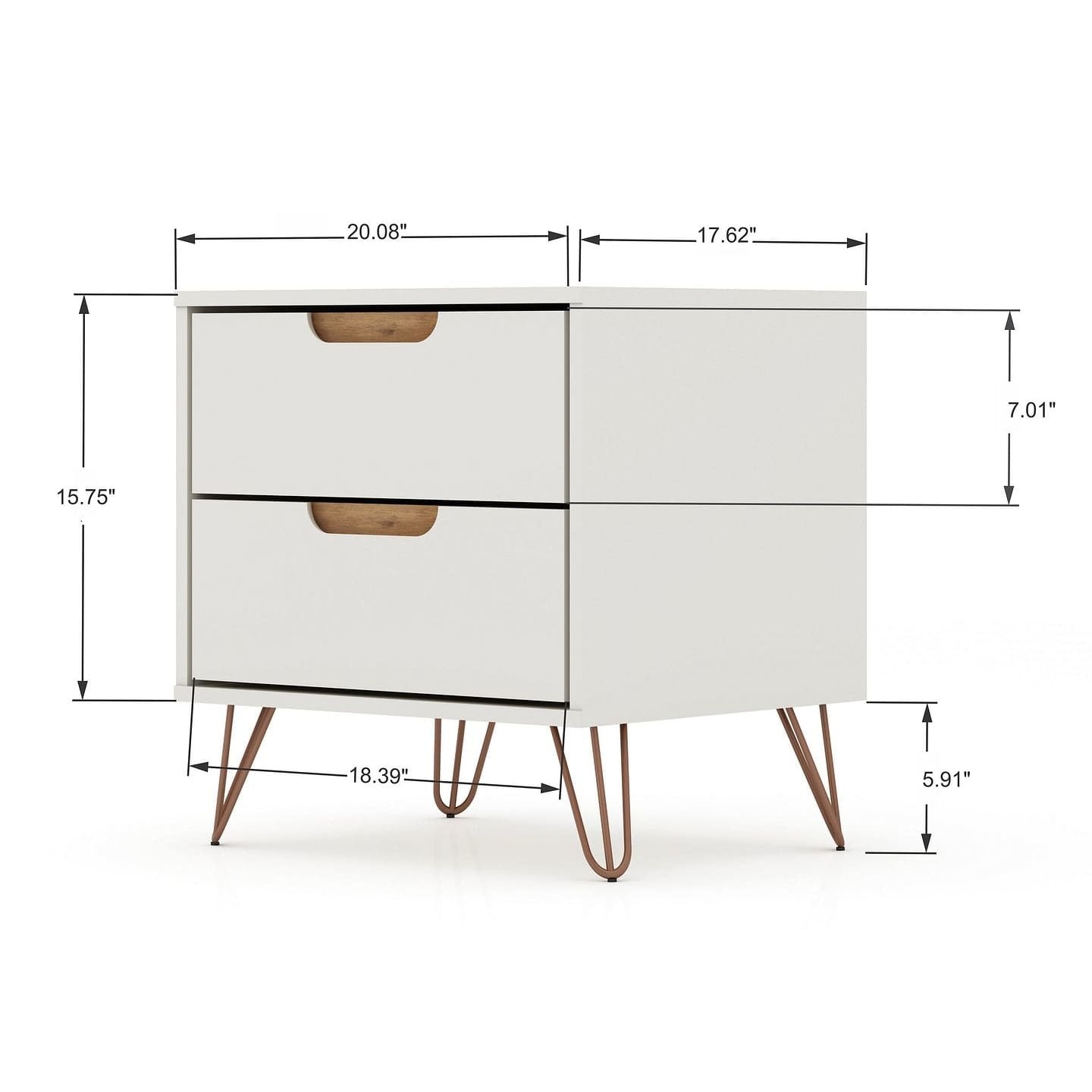 Manhattan Comfort Rockefeller 2.0 Mid-Century- Modern Nightstand with 2-Drawer in Off White and Nature