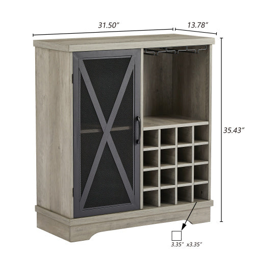 Single door wine cabinet with 16 wine storage compartments (Gray; 31.50" W*13.78" D*35.43" H)