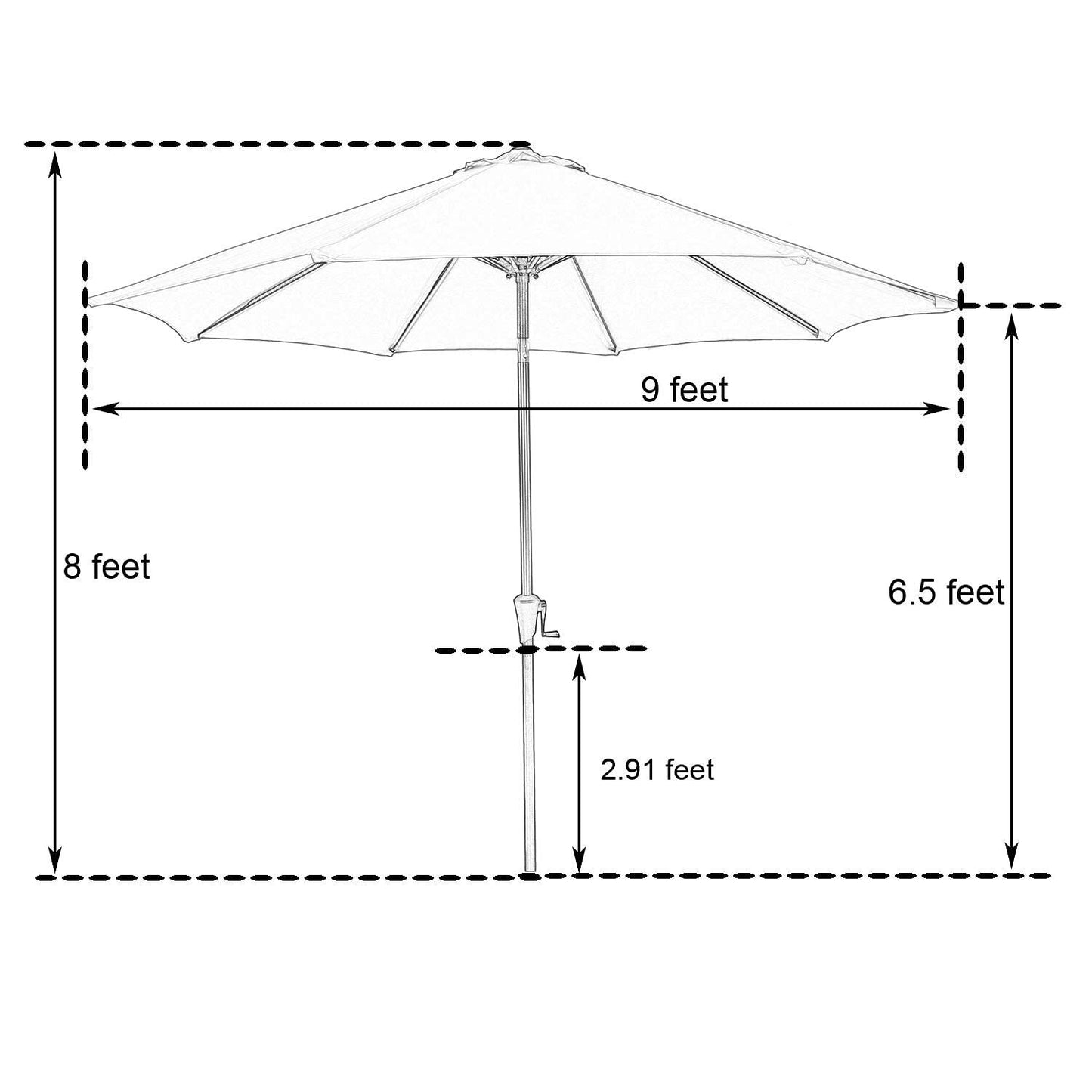 Sunbrella Patio 9 FT Outdoor Market Umbrella with Crank and Push Button Tilt