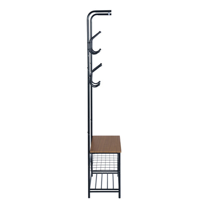 Clothes Rack Heavy Duty Metal Garment Rack Small Clothing Rack with Bottom Shelves for Bedroom, Walnut & Black