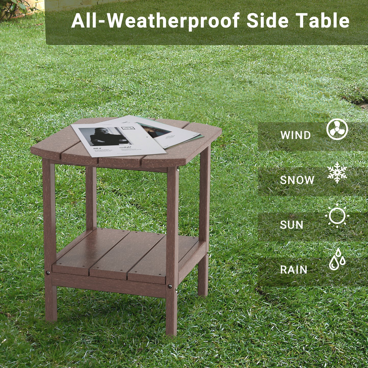 Outdoor Side Table for Adirondack Chairs;  All-Weather Resistant Humidity-Proof Waterproof Stain-Proof Accent Tables;  Backyard Deck Porch Beach Pool Yard Outside Lawn Patio Rocker Glider End Table