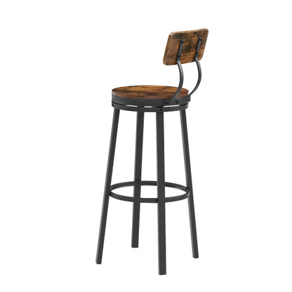 Swivel bar stool set of 2 with backrest; industrial style; metal frame; (Rustic Brown)