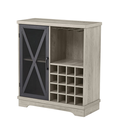 Single door wine cabinet with 16 wine storage compartments (Gray; 31.50" W*13.78" D*35.43" H)