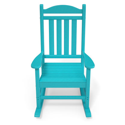 Outdoor Rocking Chairs All-Weather Resistant HDPE Poly Wood Resin Plastic, Humidity-Proof, Porch, Deck, Garden, Lawn, Backyard, Fire Pit, Garden Glider, Patio Rocker With High Backrest(Lake Blue)