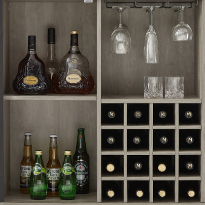 Single door wine cabinet with 16 wine storage compartments (Gray; 31.50" W*13.78" D*35.43" H)