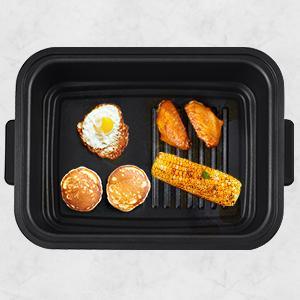Geek Chef 7 In 1 Smokeless Electric Indoor Grill with Air Fry, Roast, Bake, Portable 2 in 1 Indoor Tabletop Grill & Griddle with Preset Function, Removable Non-Stick Plate, Air Fryer Basket, 6-Serving