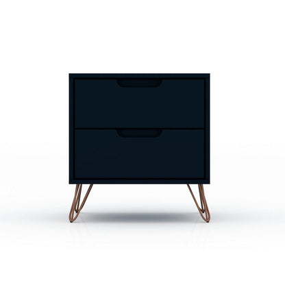 Manhattan Comfort Rockefeller 2.0 Mid-Century- Modern Nightstand with 2-Drawer in Tatiana Midnight Blue