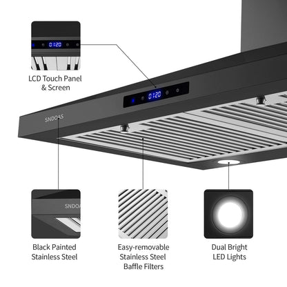 30 Inch Wall Mount Kitchen Hood 350 CFM Range Hood Stove Vented Hood Exhaust Fan