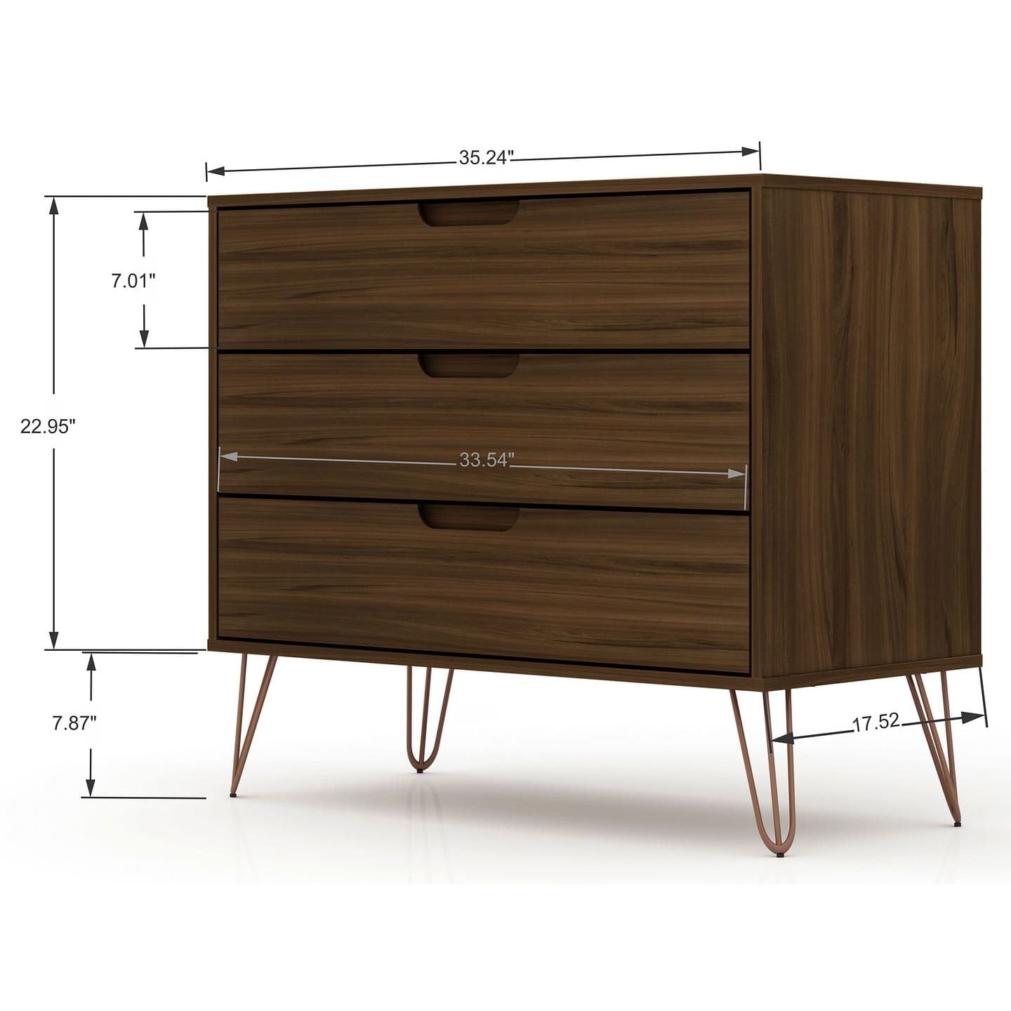 Manhattan Comfort Rockefeller Mid-Century- Modern Dresser with 3-Drawers in Brown