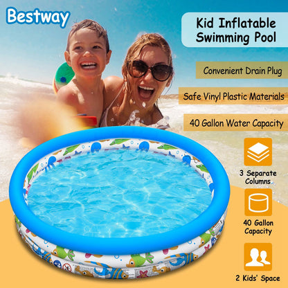 48x10In Inflatable Swimming Pool Blow Up Family Pool For 2 Kids Foldable Swim Ball Pool Center