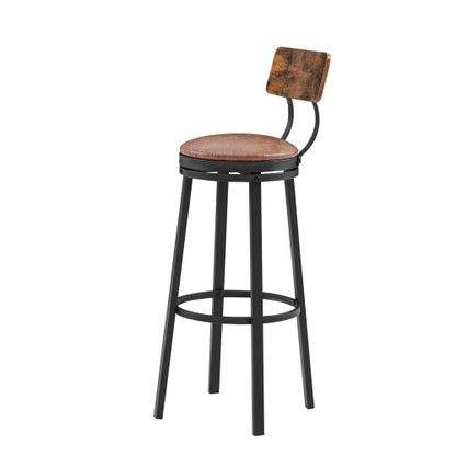 Swivel Bar Stool; High Bar Stool With Backrest; PU Soft Seat Cushion; Industrial; Thickened Iron Frame; Footrest.(Rustic Brown; 13.4''w x 40.5''h)