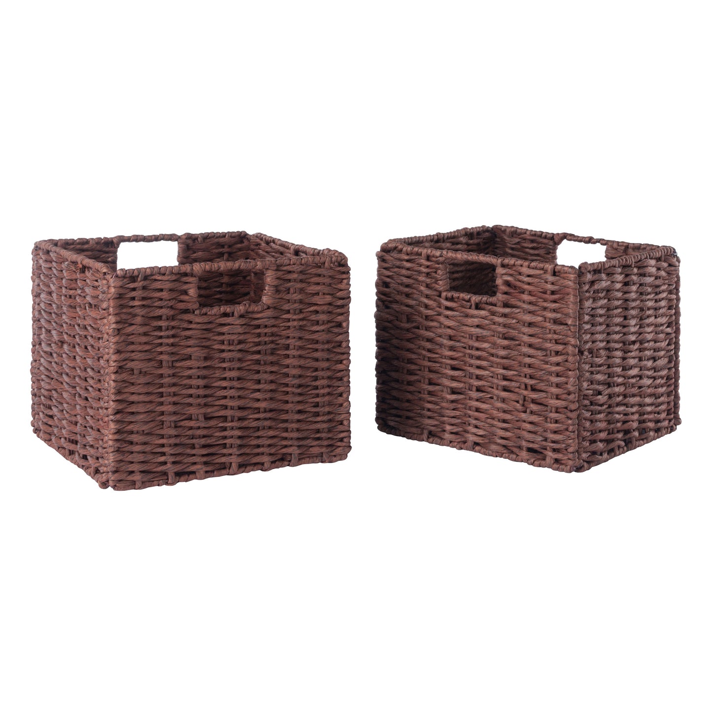 Tessa 2-Pc Woven Rope Basket Set; Foldable; Walnut