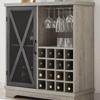 Single door wine cabinet with 16 wine storage compartments (Gray; 31.50" W*13.78" D*35.43" H)