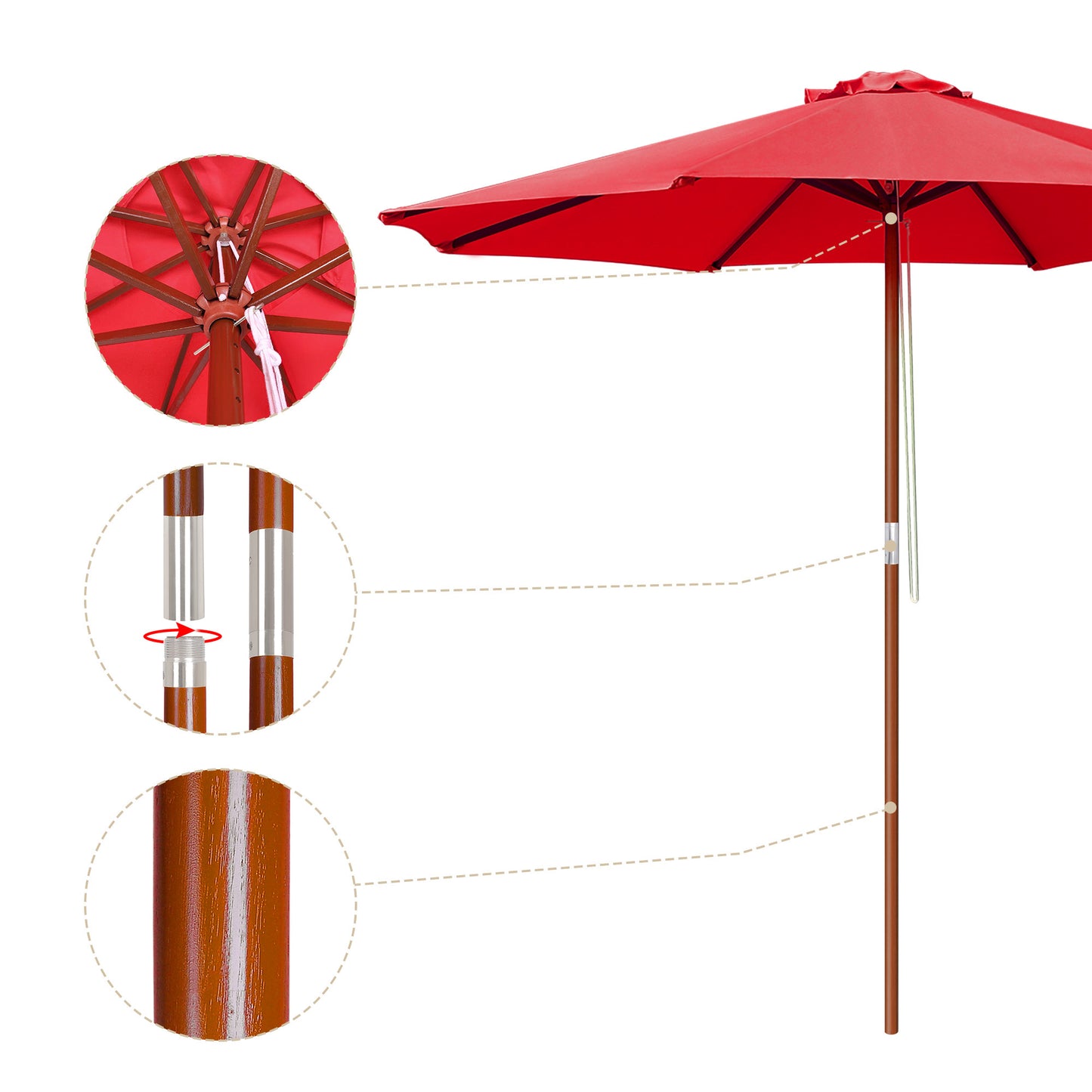 9 Ft Wooden Umbrella Red