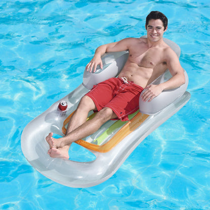 59in Inflatable Pool Float Raft w/ Headrest Armrest Cupholder Swimming Pool Lounge Air Mat Chair