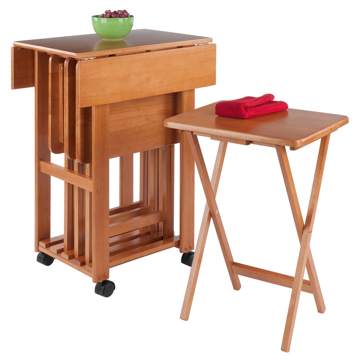 Sophia 5-Pc Snack Table Set; Drop Leaf Top; Teak